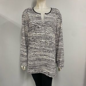 Nic + Zoe 'In Stitches' Print Split Neck $168 Top Shirt Plus Blouse 2x NEW